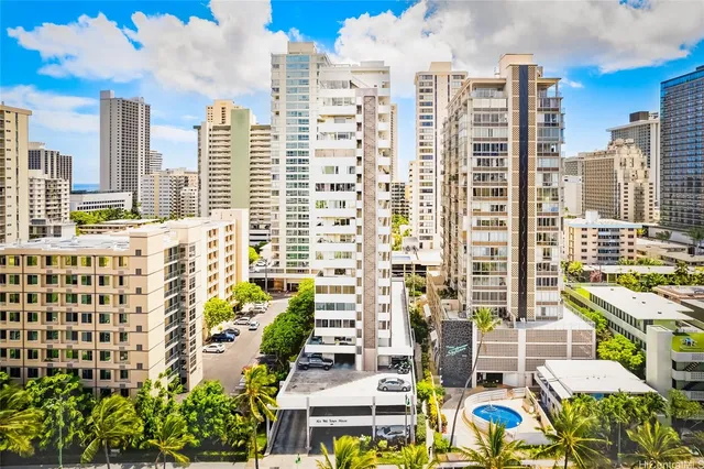 a view of a city with tall buildings