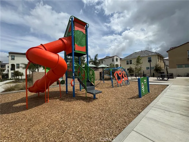 an outdoor space with seating