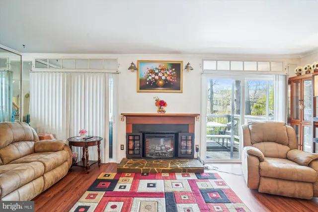 a living room with furniture a rug and a fireplace