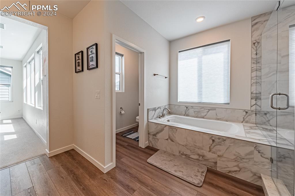 11148 Cloud Shadow Road Littleton, CO 80125 - Photo 29 of 46 a spacious bathroom with a granite countertop tub sink and mirror