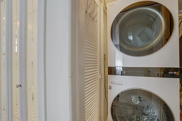 a garden view with a seating space