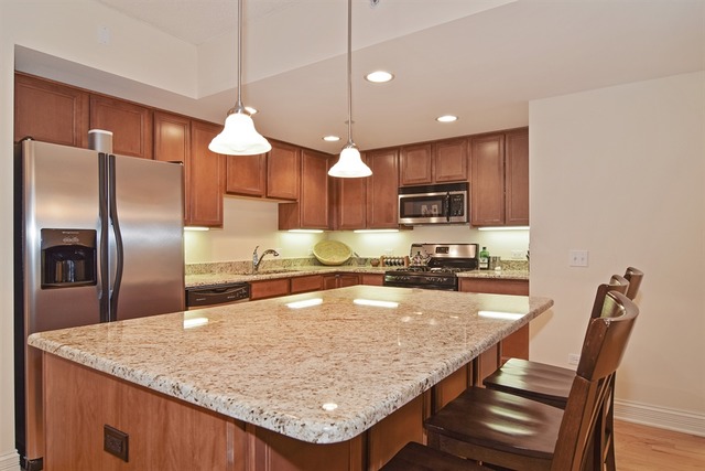 310 South Main Street, Unit 208 Lombard, IL 60148 - Photo 4 of 15 a kitchen with stainless steel appliances granite countertop a sink refrigerator and microwave
