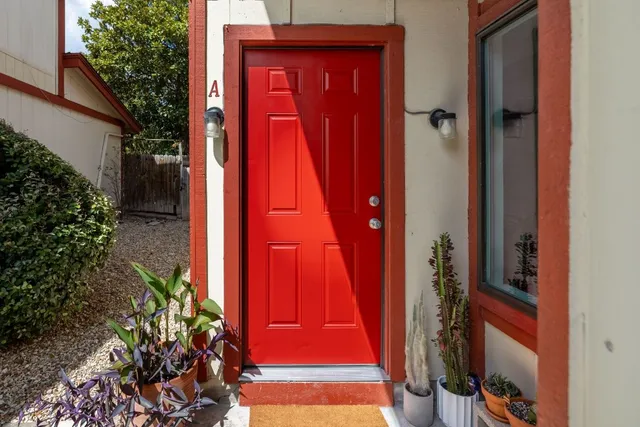 an aerial view of a house with a entryway