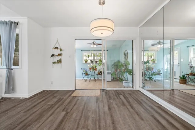 a view of a livingroom and a wooden floor