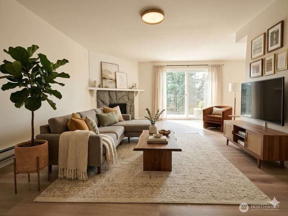 2411 South 248th Street, Unit D24 Kent, WA 98032 - Photo 6 of 21 a living room with furniture potted plant and a flat screen tv