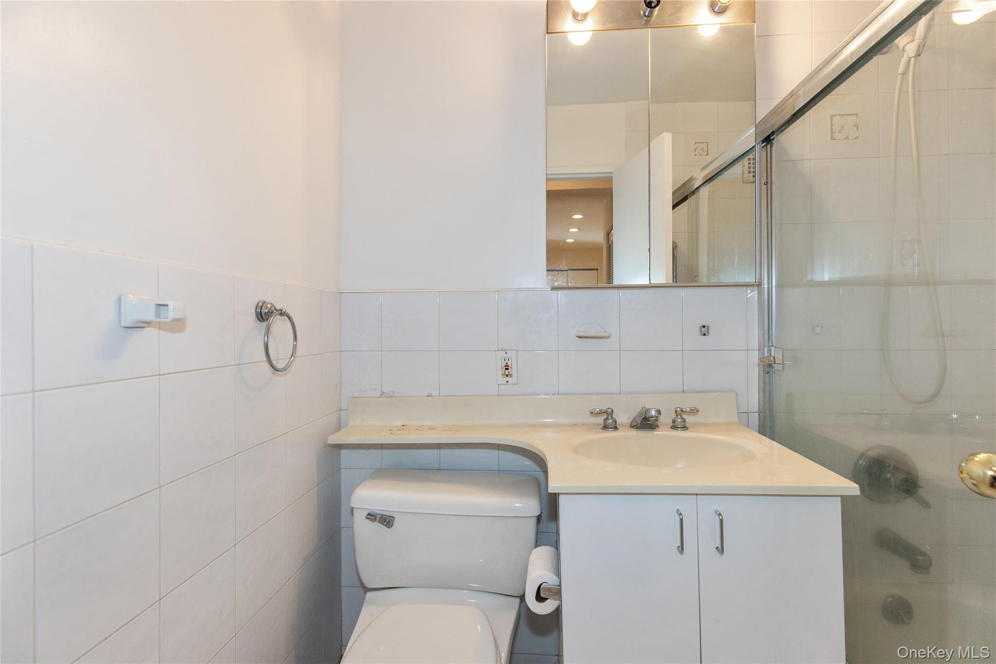25 Park Place, Unit 2G Great Neck, NY 11021 - Photo 12 of 20 a bathroom with a sink a toilet and a mirror