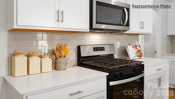 a kitchen with a stove and a microwave
