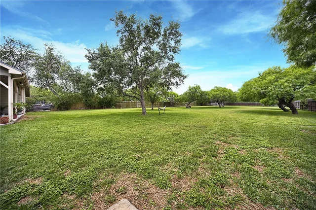 a view of a field with an trees
