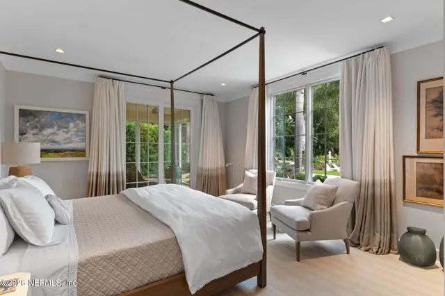 a view of swimming pool from a window