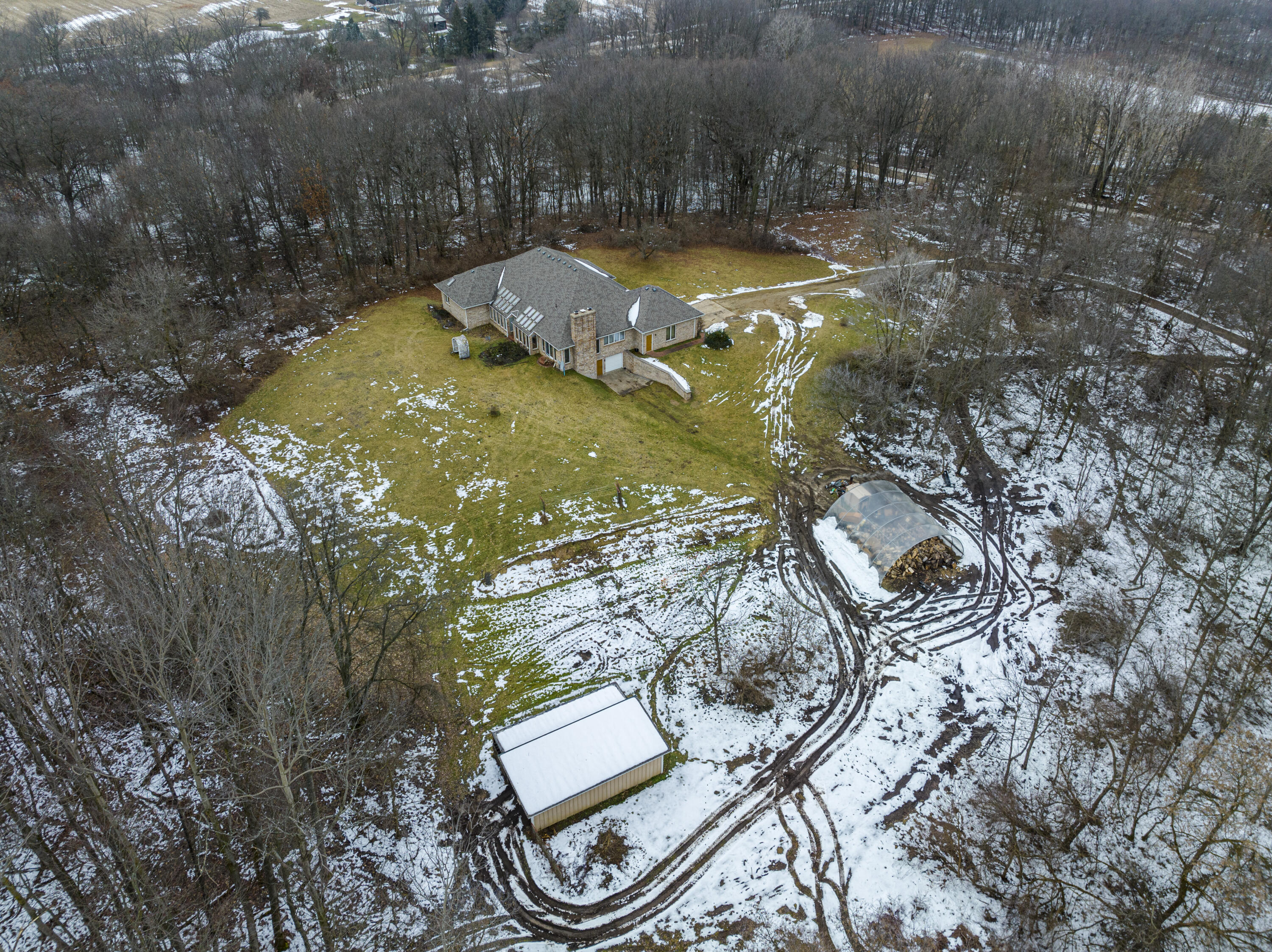11395 Gilkey Road Plainwell, MI 49080 - Photo 50 of 55 Drone over Outbuildings