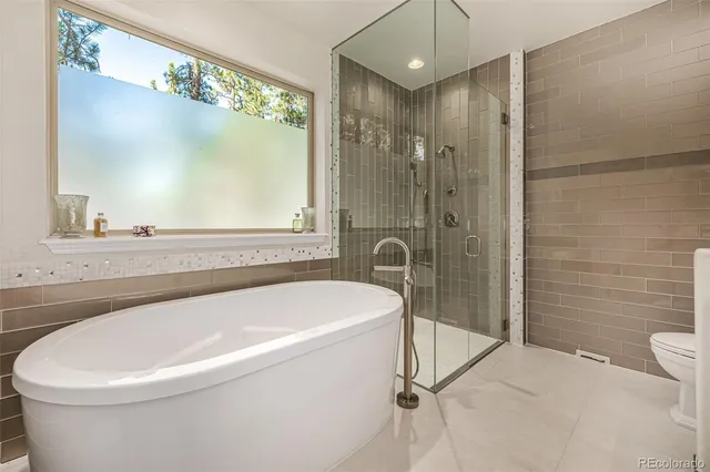 a bathroom with a bathtub and a shower