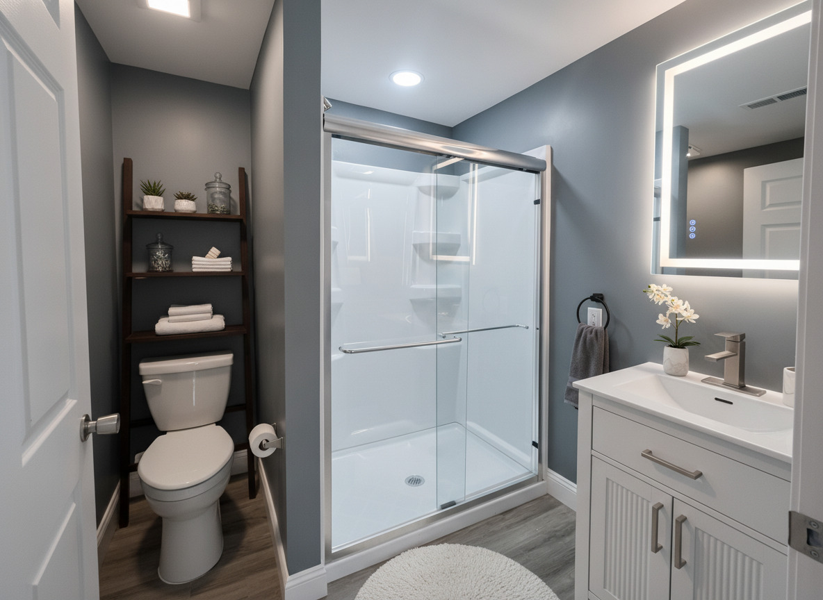 528 West 20th Street Metropolis, IL 62960 - Photo 18 of 26 a bathroom with a toilet a sink and shower