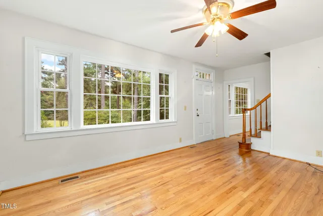 a view of a garden with an outdoor space