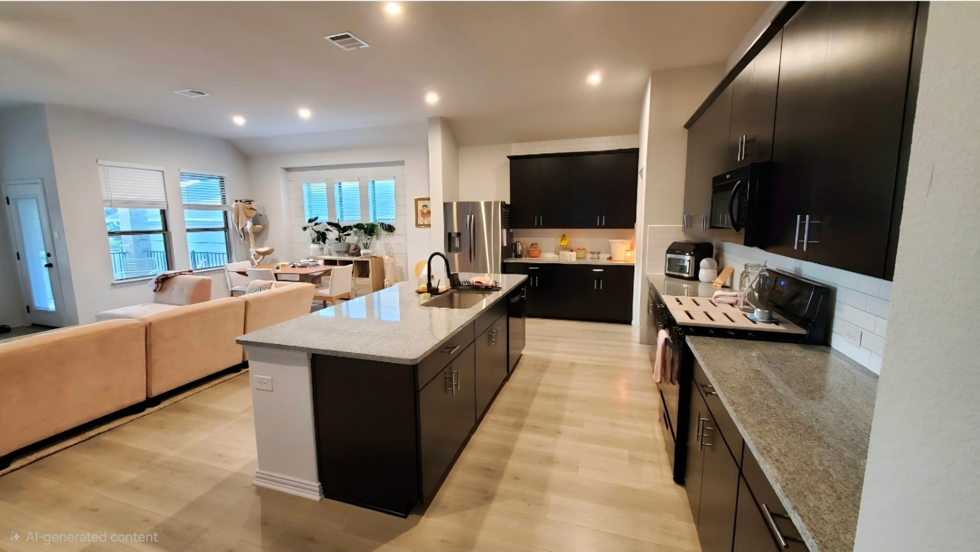 3833 Mercer Road Georgetown, TX 78628 - Photo 14 of 25 An open-concept living space integrates a well-appointed kitchen with an island sink and a light-filled dining area.