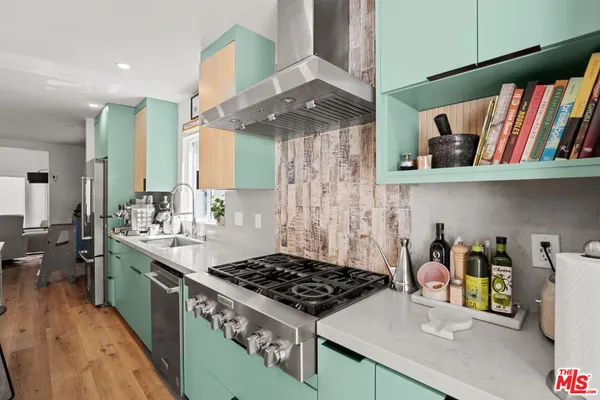 a kitchen with lots of counter top space