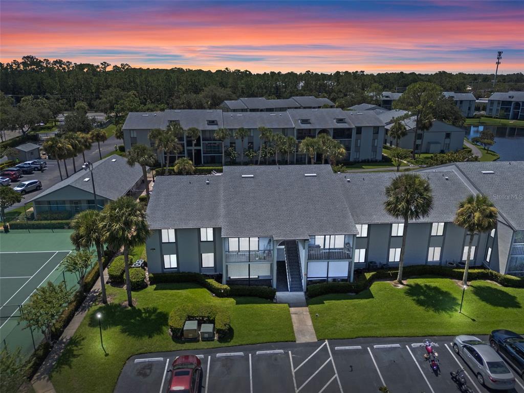 a aerial view of a house with a garden