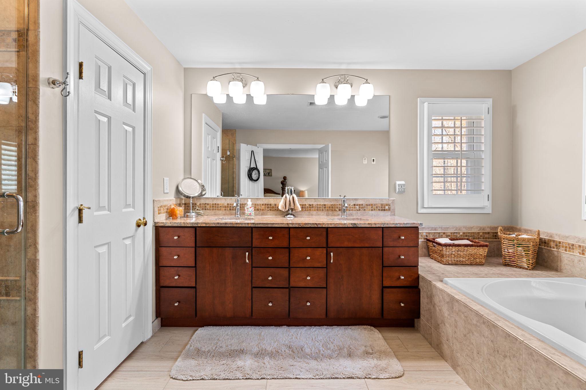 4617 Brightwood Road Olney, MD 20832 - Photo 28 of 58 a spacious bathroom with a granite countertop tub sink and mirror