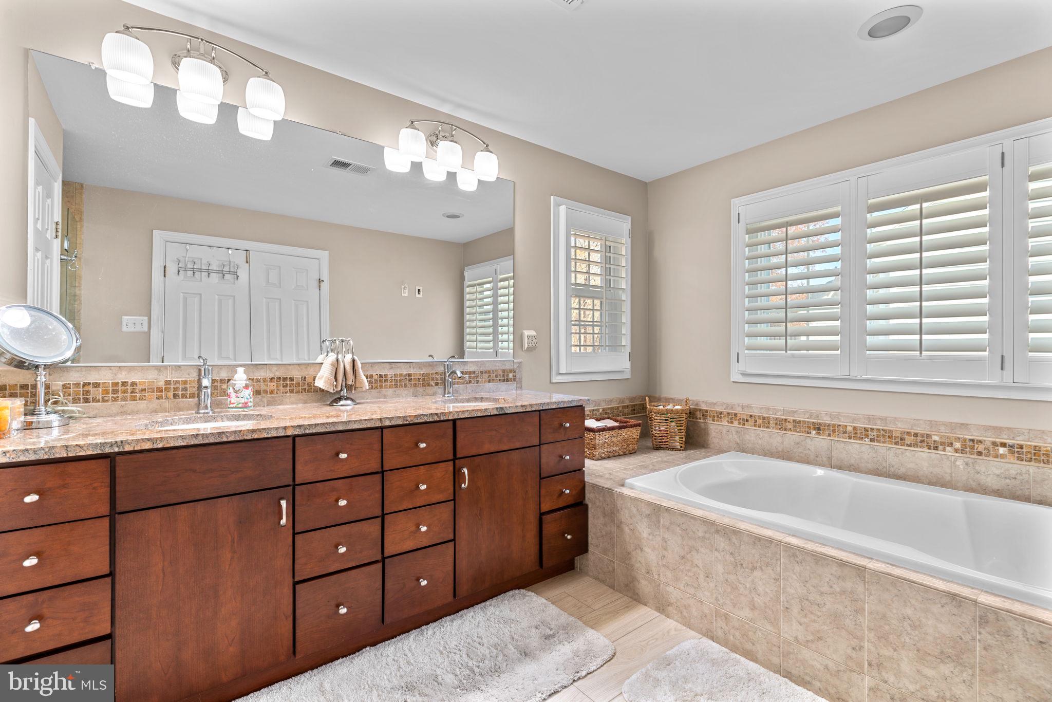 4617 Brightwood Road Olney, MD 20832 - Photo 30 of 58 a spacious bathroom with a granite countertop tub sink shower and mirror