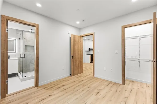 a view of a bathroom with shower