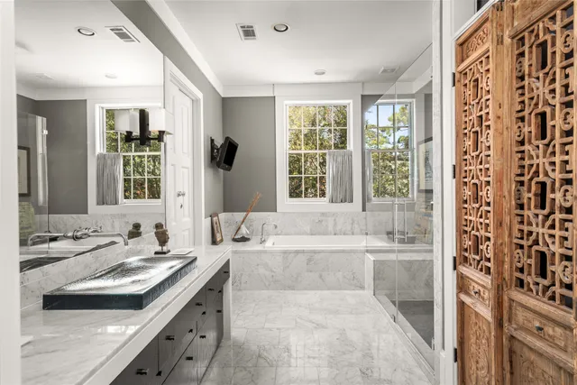 a bathroom with a bathtub