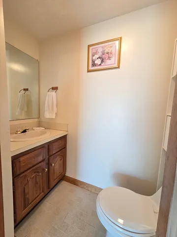 a bathroom with a toilet a sink and mirror