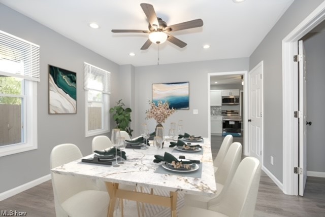 7214 Ottawa Road Cleveland, OH 44105 - Photo 10 of 25 Dining area with hardwood / wood-style floors and ceiling fan (virtually staged)