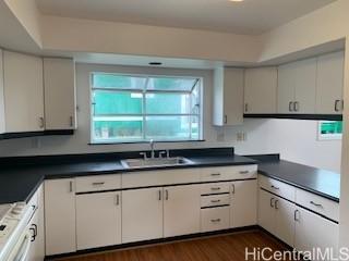 45-906 Anoi Road, Unit A Kaneohe, HI 96744 - Photo 8 of 19 a kitchen with granite countertop white cabinets and white appliances