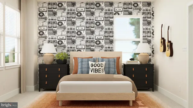 a bedroom with a bed and a cabinets