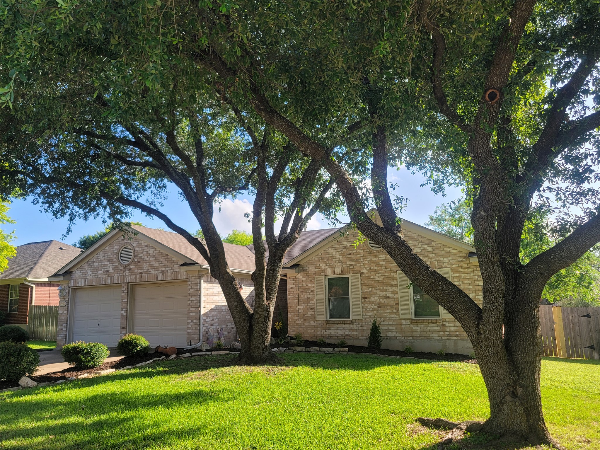 a front view of house with yard and green space