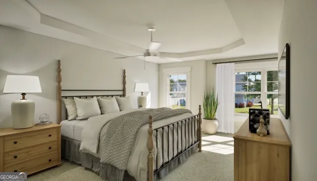 a bed room with a bed and a night stand