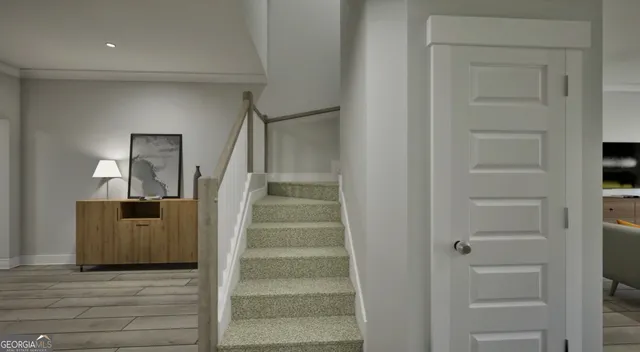 a view of a livingroom from a hallway