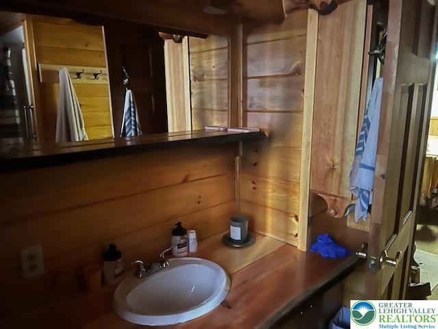119 Little Mud Pond Road Dingmans Ferry, PA 18328 - Photo 13 of 23 a bathroom with a sink and a mirror