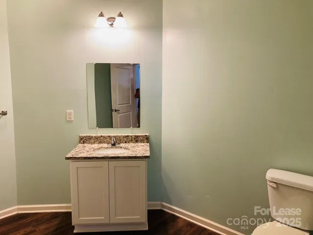 a bathroom with a sink a toilet and mirror