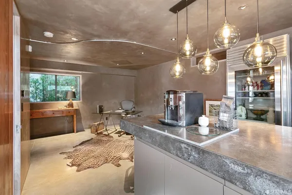 a view of a building with a garden