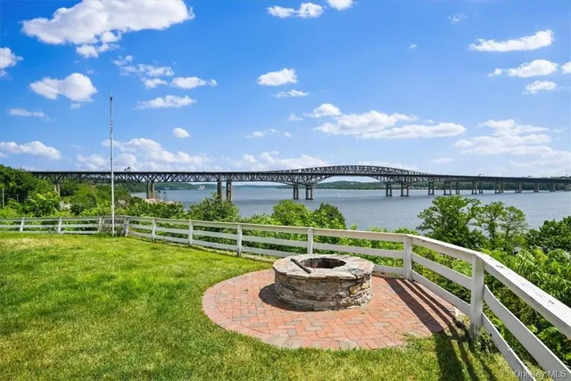 a view of a swimming pool with a garden
