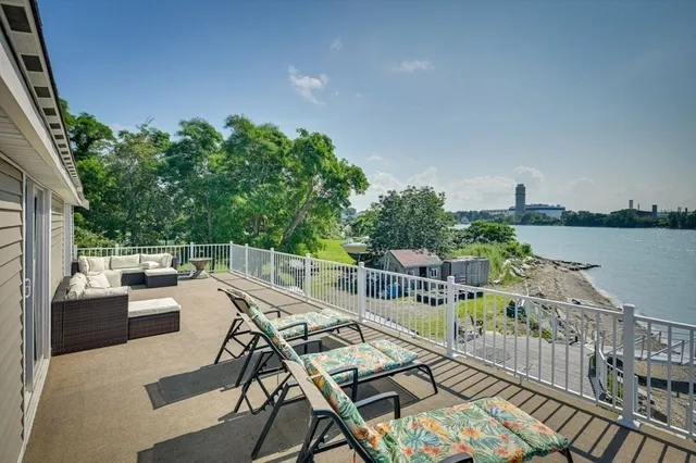 a view of a chairs on a deck