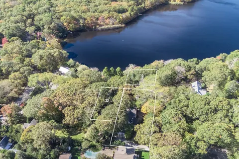 a view of a lake with a building