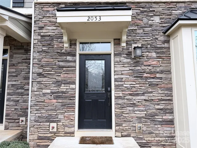 a brick building with a door
