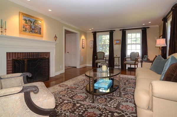 154 Hampshire Road Wellesley, MA 02481 - Photo 6 of 30 a living room with furniture potted plant and a fireplace