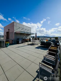 a view of the street with seating space