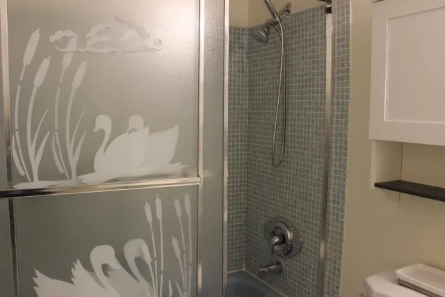 a bathroom with a shower