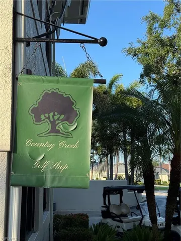 a view of a sign in a garden