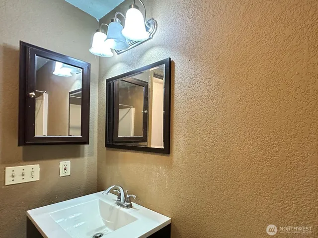 an empty room with a workspace