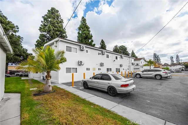 an aerial view of a house with garden