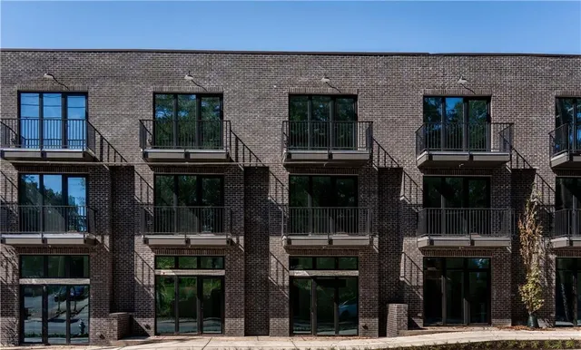 a view of a building with a stores