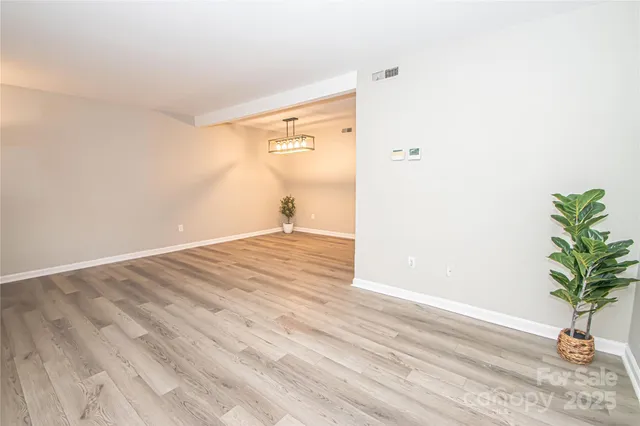 a view of a room with wooden floor and plant