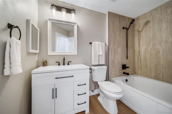 a bathroom with a sink a toilet and a bathtub