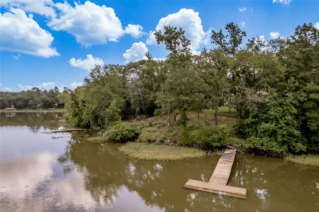 a view of a lake with a city