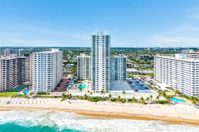 a view of a city with tall buildings