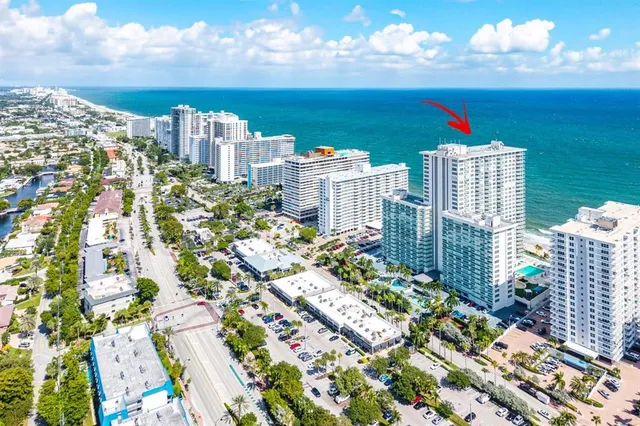 a city view with tall buildings